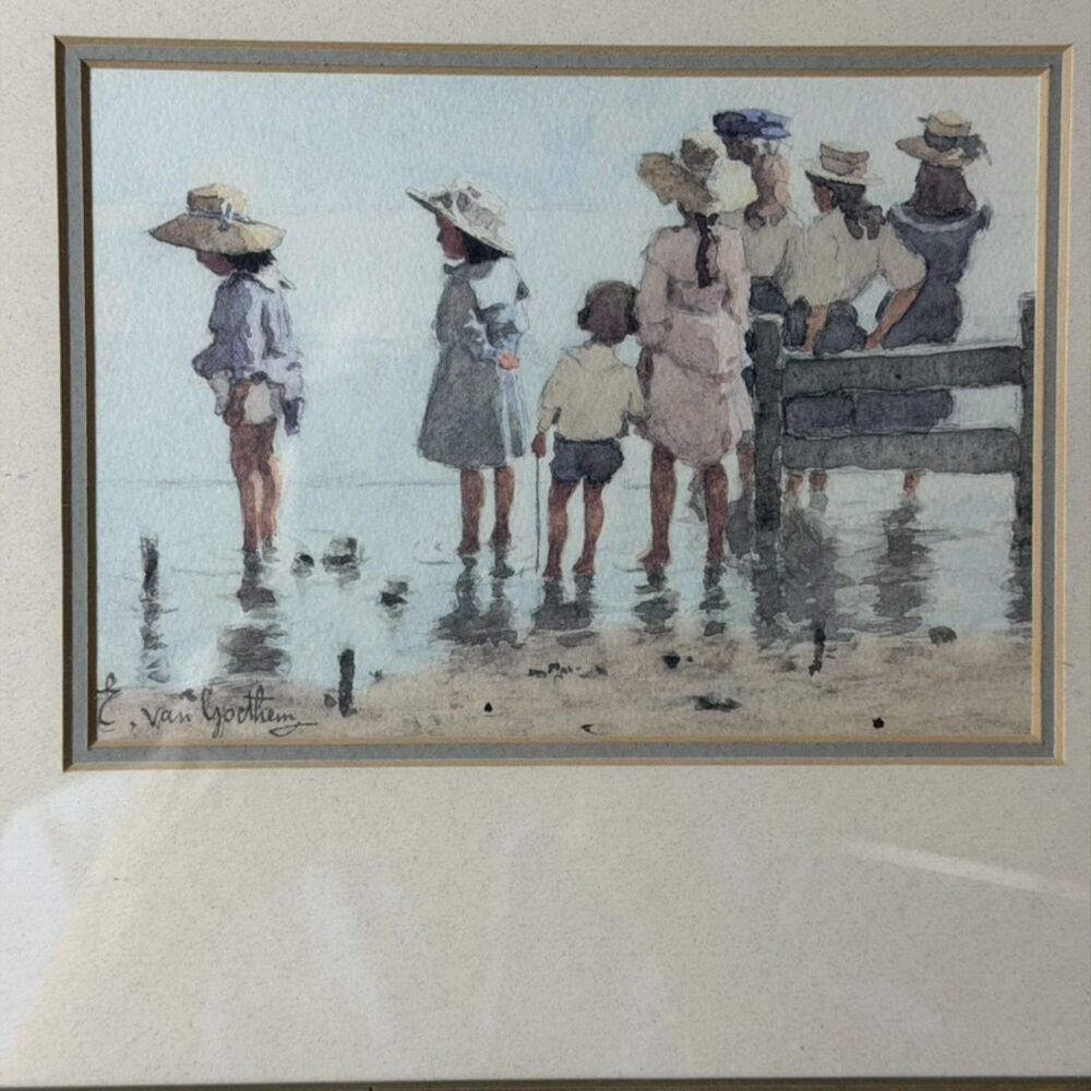 Vintage Coastal Beach Children Framed Art Print Nursery Decor 12"x14" - Picture 3 of 12